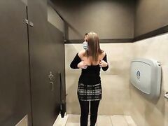 Wife flashes and gets caught masturbating in public bathroom
