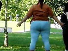 Russian BBW Mature doing aerobics at the park! Amateur!