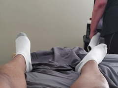 Flashing granny cleaning lady