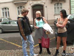 Young guy picks up skinny granny prostitute
