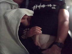 Young stepmom handjob in a public airplane