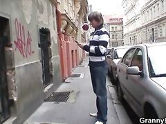 Lonely old grandma swallows and rides his cock