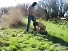Having fun with my stupid slave outdoor. Amateur home made
