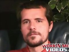 Hairy mature guy pulls out his dick on the sofa and comes
