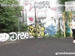 Horny Granny Fucks Basketball Twinks in Public