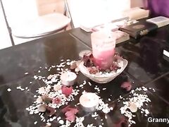 He fucks blonde skinny granny from behind