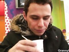 Huge old grandma sucks and rides young dick